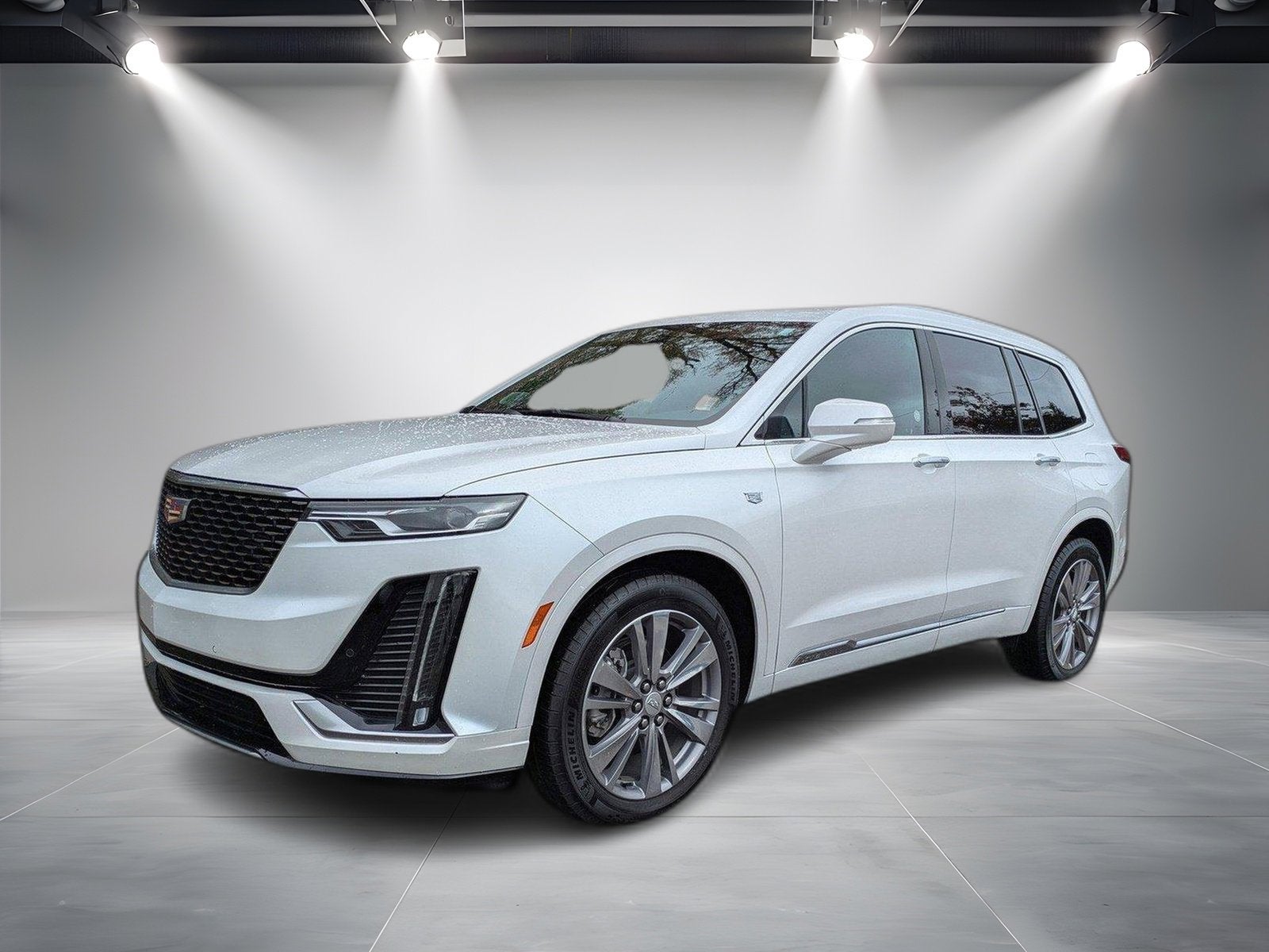 2025 Cadillac XT6 Premium Luxury in Crystal White Tricoat — front three-quarter view
